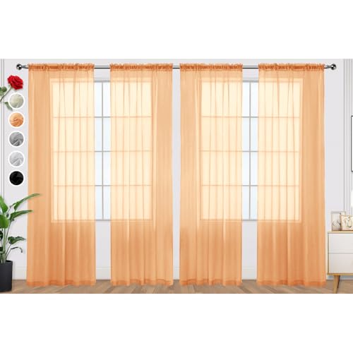 Beige Sheer Curtains 4 Panels Rod Pocket Semi (Beige / 52"W x 54"L (Pack of 4))