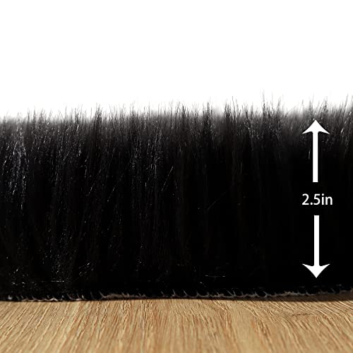 Faux Fur Rug Black Sheepskin Area Rug (Black / 4' x 6' (Rectangular))