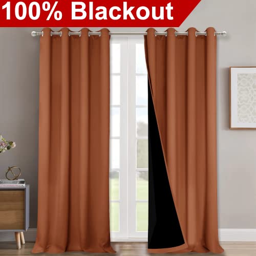 Burnt Orange 100% Blackout Curtains for Windows (Burnt Orange / 52"W x 108"L (Pack of 2))