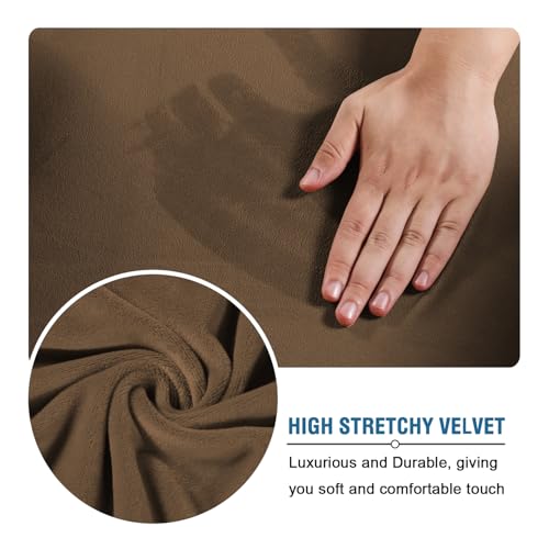 Rich Velvet Stretch 2 Piece Cover Chair Slipcover Sofa Cover Furniture Protector Couch Soft with Elastic Bottom Chair Couch Cover Width Up to 49 Inch (1 Cushion Chair / Bronze Brown)