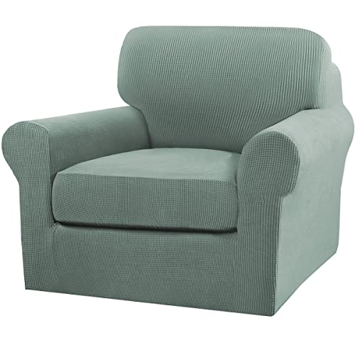 2 Piece Chair Covers Chair Slipcovers for Living Room Armchair Couch Cover Chair Sofa Cover with Individual Cushion Covers Furniture Cover for Chairs Feature Thick Fabric (Armchair (1 Cushion) / Dark Cyan)