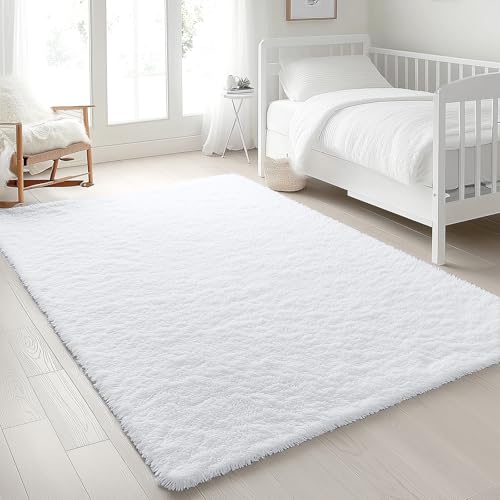 5x8 Machine Washable Large Area Rugs for Living Room (5x8 Ft / White)
