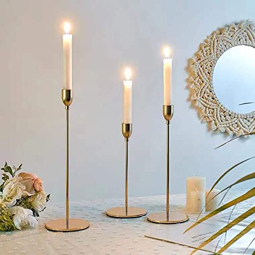 French Gold Taper Tall Candle Holders Set of 6 (French Gold-6 Packs)