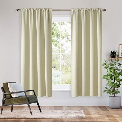 Bedroom Blackout Curtains 54 inches Long (100% Blackout - Beige / 42"W x 54"L (Pack of 2))