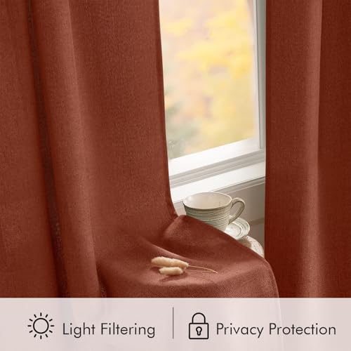 Fall Decor Burnt Orange Faux Linen Semi Sheer Curtains 84 Inches (Burnt Orange / 42"W x 84"L (Pack of 2))