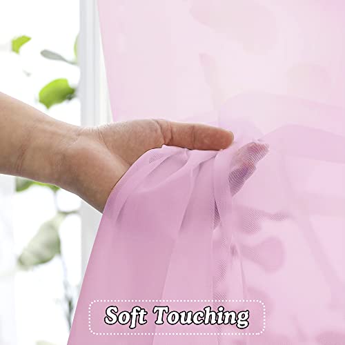2 Pack Pink Sheer Curtains 63 Inch Length (Light Pink / 42"W x 63"L (Pack of 2))