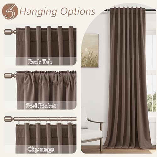 100% Blackout Curtains 120 Inch Length 2 Panels Set for Living Room Bedroom Back Tab Thermal Insulated Black Out Linen Drapes Room Darkening Mocha Mousse (Mocha Mousse / 52"W x 120"L (Pack of 2))