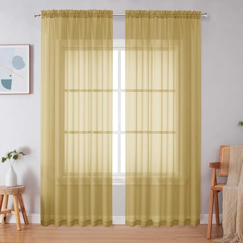 Gold Sheer Curtains 84 Inches Long (Gold / 59"W x 84"L (Pack of 2))