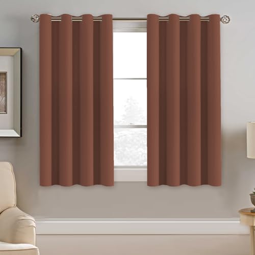 Blackout Curtain for Bedroom Small Window Kitchen Blackout Curtains 45 inch Length Energy Saving Solid Grommet Blackout Drape (52"W x 45"L (Pack of 1) / Washed Spice)