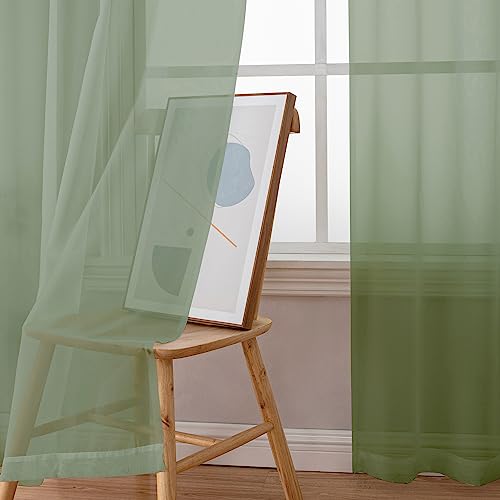 Sheer Curtains 72 Inches Long 2 Panels for Living Room (Sage Green / 42"W x 72"L (Pack of 2))