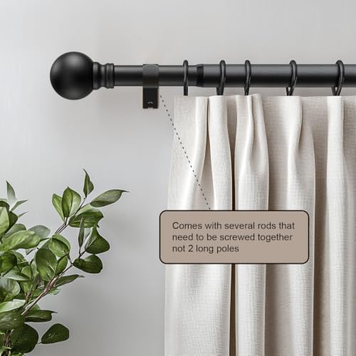 Matte Black Curtain Rods for Windows 66 (Matte Black / 16"-120"|1 Pack)