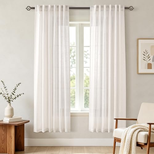 Cream Linen Curtains 72 inch Long 2 Panel Set for Living Room Back Tab Rod Pocket Semi Sheer Light Filtering Bedroom Window Curtain 72 inch Length Modern Farmhouse Neutral Ivory Linen Drapes 42x72 (Natural / 42"W x 72"L (Pack of 2))