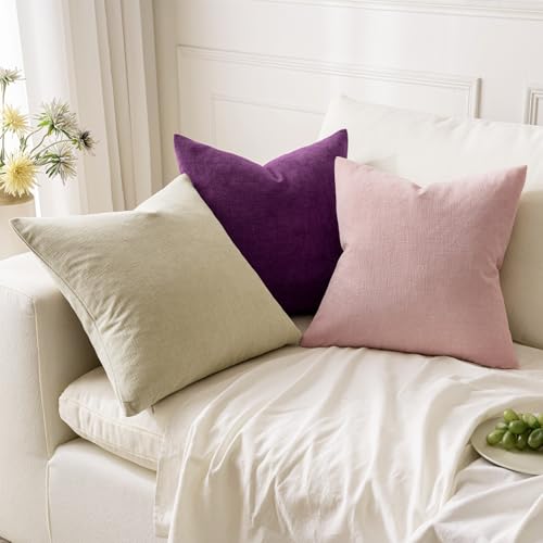 Pink Chenille Couch Throw Pillow Covers (18" x 18" (Pack of 2) / Pink)