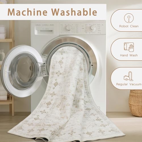 8x10 Washable Area Rugs for Living Room (8' x 10' (Rectangular) / Beige-golden)