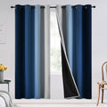 100% Blackout Ombre Bedroom Curtains Blue and Greyish White (52"W x 72"L (Pack of 2) / Blue With Black Back)