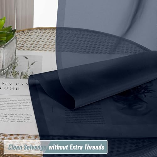 Navy Blue Sheer Curtains for Window 72 inches Long 2 Panels Set (42"W x 72"L (Pack of 2) / Navy Blue)