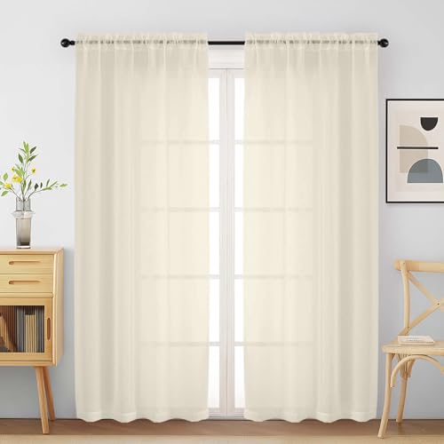 Cream Sheer Curtains for Window 72 inches Long 2 Panels Set (42"W x 72"L (Pack of 2) / Cream)