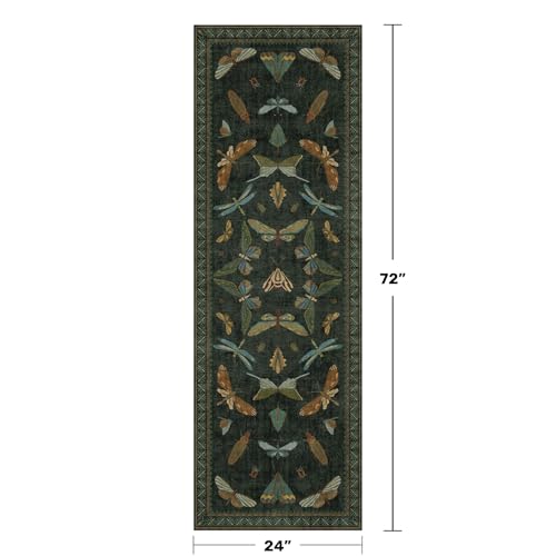 Washable Insect 2x6 Runner Rug for Hallway (2' x 6' (Runner) / Dark Green)