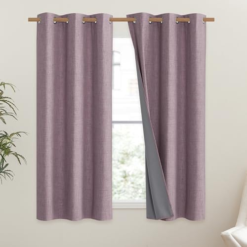 Chaise Mauve Vintage Linen 100% Blackout Curtains for Classroom (42"W x 63"L (Pack of 2) / Chaise Mauve)