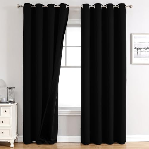 100% Blackout Curtains for Bedroom 72 Inches Long 2 Panels Set (52"W x 72"L (Pack of 2) / Black)