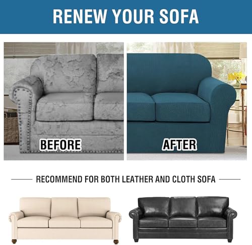 4 Piece Stretch Sofa Covers for 3 Cushion Couch Covers for Living Room Furniture Slipcovers (Large Plus / Deep Teal)