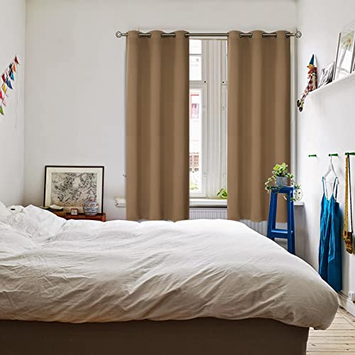 Taupe Blackout Curtains for Bedroom 63 Inch Long (Taupe / 42"W x 63"L (Pack of 2))