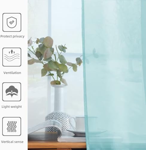 Solid Sheer Rod Pocket Curtain Voile Draperies 2 Panels White Beige Black Grey Ivory 52 Inch Width 108 Inch Long 1 Pair for Kitchen Bedroom Children Living Room Yard (Sky Blue / 52"W x 108"L (Pack of 2))