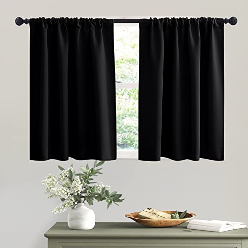 Short Black Blackout Curtains for Small Bedroom Kitchen Window (Black / 42"W x 36"L (Pack of 2))