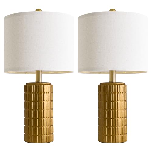20.75" Brass Gold Ceramic Table Lamps Set of 2 for Living Room (Brass Gold)