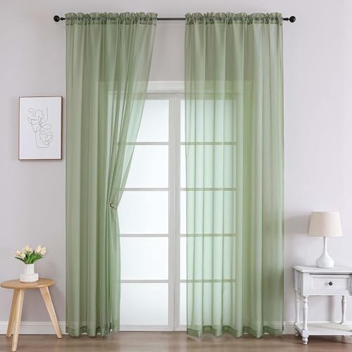 Sage Green Sheer Curtains 96 Inches Long 2 Panels (Sage Green / 59"W x 96"L (Pack of 2))