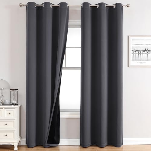 100% Blackout Curtains for Bedroom 84 Inches Long 2 Panels Set (42"W x 84"L (Pack of 2) / Dark Grey)