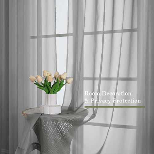 Charcoal Grey Sheer Curtains 120 Inches Long 2 Pcs (Charcoal Grey / 59"W x 120"L (Pack of 2))