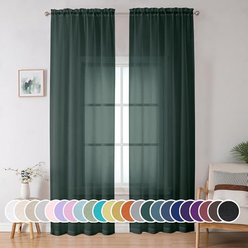 Green Sheer Curtain 96 Inches Long 2 Panels Set for Christmas Decoration (Hunter Green / 42"W x 96"L (Pack of 2))