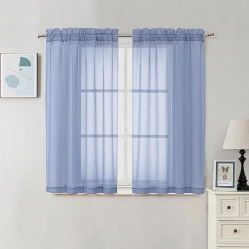 Sheer Curtains 54 Inch Long 2 Panels Set (Denim Blue / 42"W x 54"L (Pack of 2))