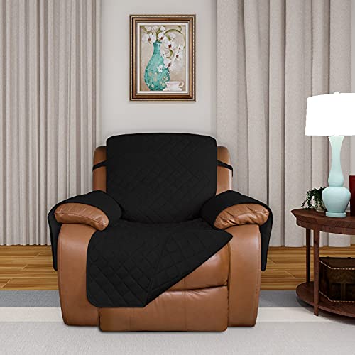Reversible Quilted Oversized Recliner Sofa Cover (Large Recliner / Black/Black)