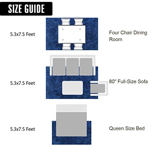 Area Rugs Fluffy Living Room Carpets for Bedroom 4x5.3 (Light Navy / 5.3' x 7.5' (Rectangular))