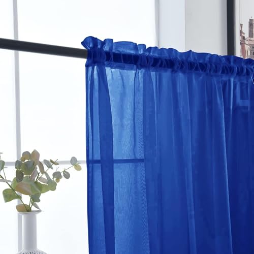 Basic Rod Pocket Sheer Voile Window Curtain Panels Blue Sapphire 1 Pair 2 Panels 26 Width 40 Inch Long for Kitchen Bedroom Children Living Room Yard（Blue Sapphire (Blue Sapphire / 26"W x 40"L (Pack of 2))