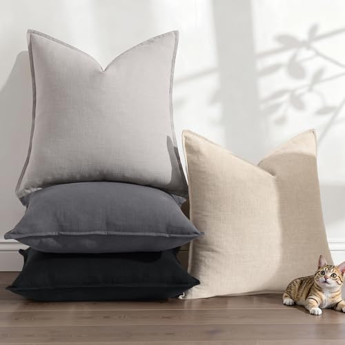 Fall Light Grey Linen Throw Pillow Covers 26x26 Set of 2 (Light Grey / 26" x 26" (Pack of 2))