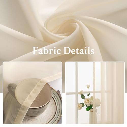 2 Panels Sheer Curtains for Living Room 54 X 102 Inches Cream (Cream / 54"W x 102"L (Pack of 2))