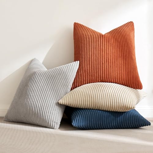 Soft Corduroy Decorative Throw Pillow Covers Blue (18" x 18" (Pack of 4) / Blue-yellow)