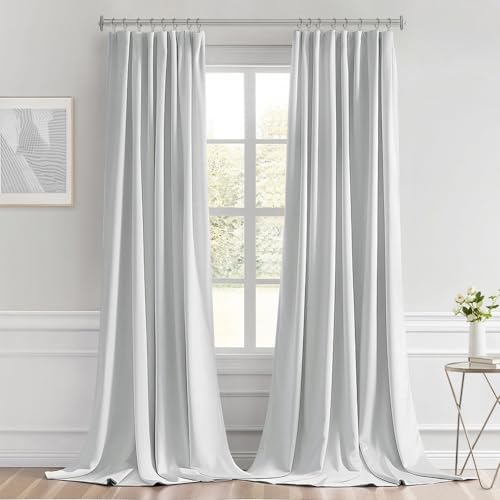 Greyish White Back Tab Blackout Curtains 52x102 Inch Long 2 Panels (Greyish White / 52"W x 102"L (Pack of 2))