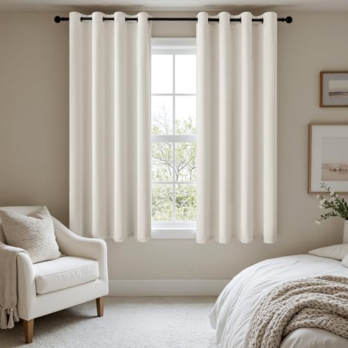 Ivory Blackout Bedroom Curtains Drapes 72 Inch Long 52"x72" (Ivory / 52"W x 72"L (Pack of 2))