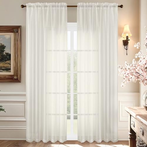 Ivory Sheer Curtains 90 Inches Long (59"W x 90"L (Pack of 2) / Ivory)