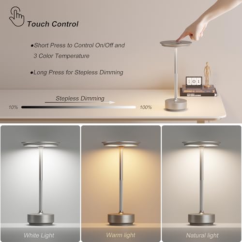 1 Pack Rechargeable Cordless Table Lamp (Silver-1)