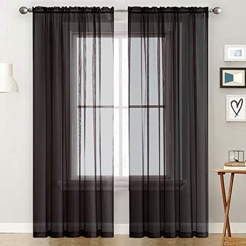 Basic Rod Pocket Sheer Voile Window Curtain Panels White 1 Pair 2 Panels 70 Width 108 Inch Long for Kitchen Bedroom Children Living Room Yard (Black / 70"W x 108"L (Pack of 2))