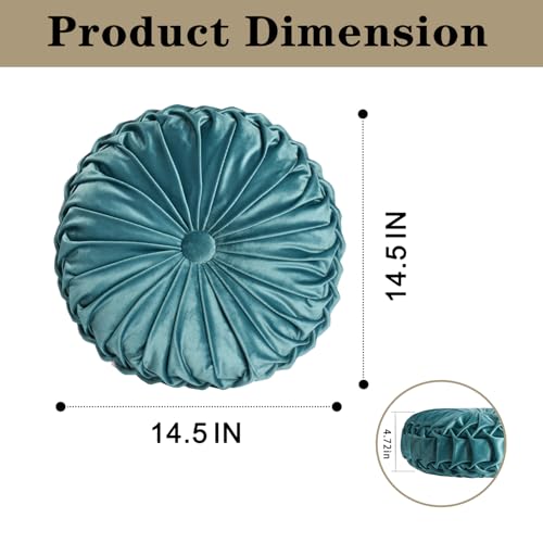 Set of 2 Teal Velvet Decorative Round Pleated Throw Pillows (Teal)