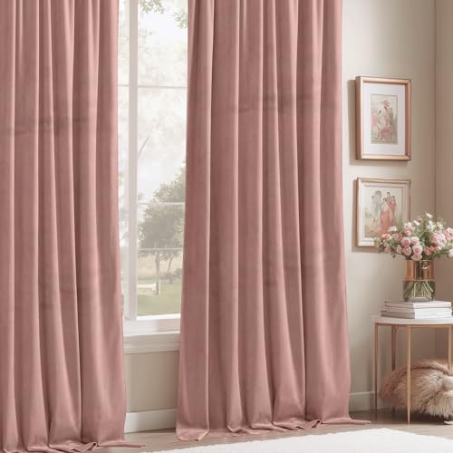 Super Soft Dusty Pink Velvet Curtains 90 inches (Pink Series - Dusty Pink / 52"W x 90"L (Pack of 2))