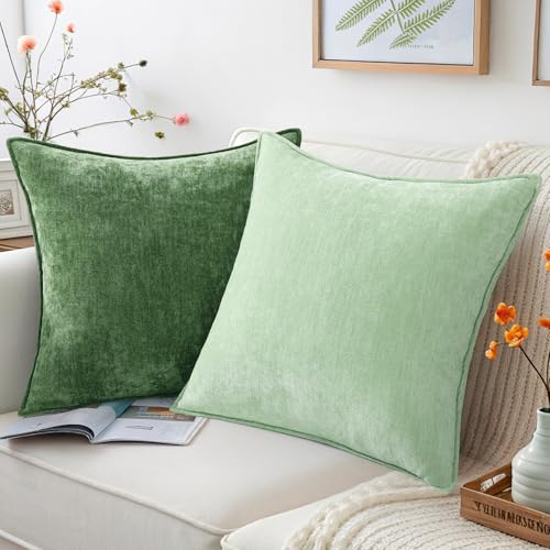 Chenille Sage Green Velvet Throw Pillow Covers 16x16 Set of 2 (Sage Green / 16" x 16" (Pack of 2))