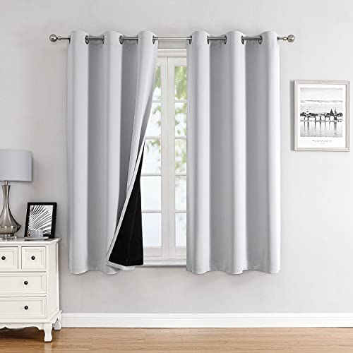 100% Blackout Curtains for Bedroom 45 Inches Long 2 Panels Set (42"W x 45"L (Pack of 2) / Greyish White)