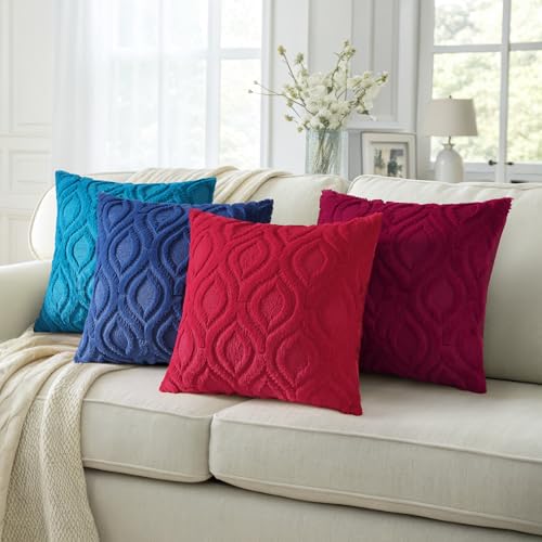 Faux Fur Plush Soft Burgundy Throw Pillow Covers 16x16 Set of 2 (16" x 16" (Pack of 2) / Burgundy)